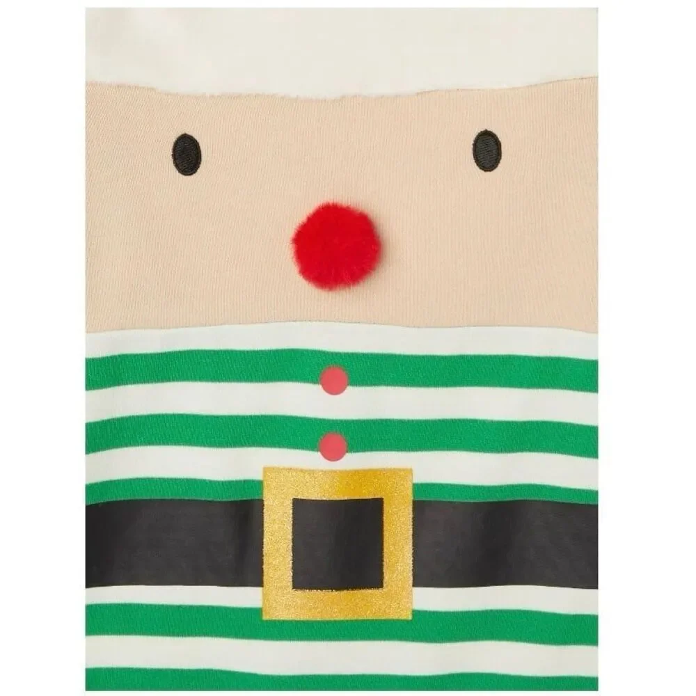 Holiday Elf Baby Romper Onesie with Matching Hat 0-3 Months